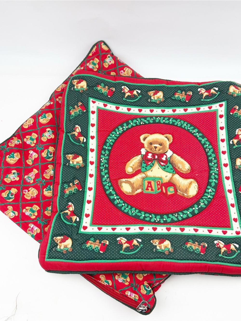 Vintage Ikea Crux Christmas Teddy Bear Quilted Cushion Pillow Covers 90s 15” EUC